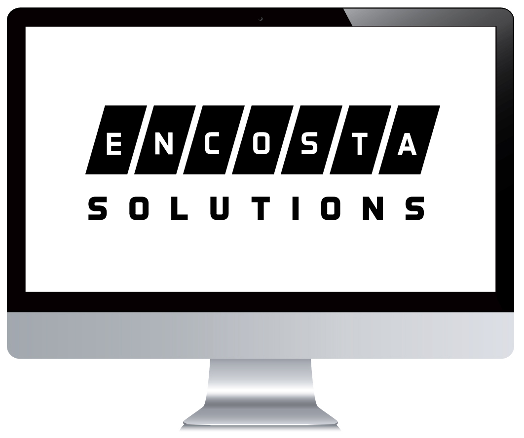 Encosta Solutions logo displayed on a computer screen, with the company name in bold black text on a white background.